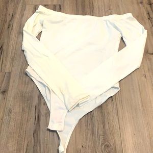 off the shoulder cream body suit